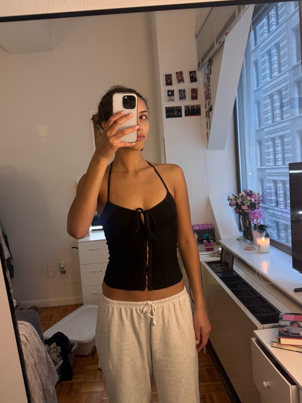 Edikted Black Lace-Up Halter Corset Top